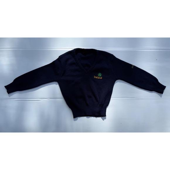 Blarney Castle Knitwear Other - Blarney Castle Knitwear Ireland V-Neck Sweater Kids Navy Blue Shamrock Vintage